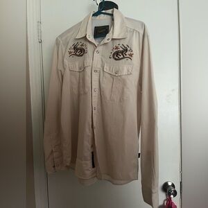 Howler Brothers Cream Lightweight Shirt Jacket Embroidered